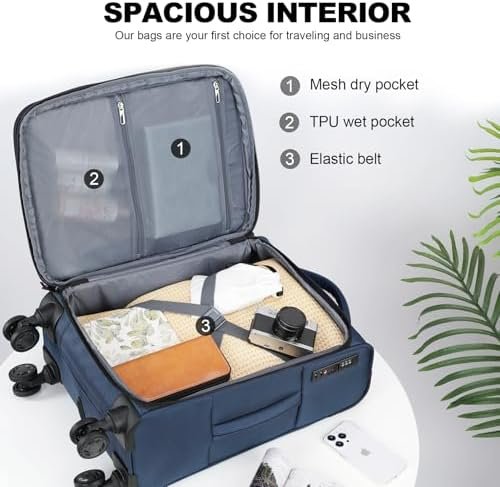 KROSER Softside Expandable Carry On Luggage with Spinner Wheels & Built-in TSA Lock, Durable Suitcase Rolling Luggage with USB Port, Carry-On 20-Inch, Haze Blue - Image 3