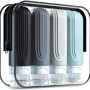 Travel Bottles for Toiletries, Tsa Approved 3oz Travel Size Containers BPA Free Leak Proof Refillable Liquid Silicone Squeezable Travel Accessories for Shampoo Conditioner Lotion (4 Pack)