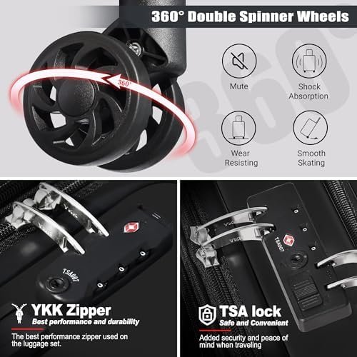 Classic 3-Piece Luggage Set Lightweight Hardside Suitcase TSA Lock Spinner Wheels, 20" Expandable Carry-On Luggage with Quick Access Front Open Pocket for Travel Business, 20/24/28 inch, Black - Image 3