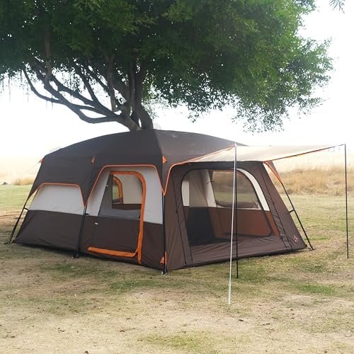 KTT Extra Large Tent 10-12-14 Person(Style-B),Family Cabin Tents,2 Rooms,3 Doors and 3 Windows with Mesh,Straight Wall,Waterproof,Double Layer,Big Tent for Outdoor,Picnic,Camping,Family Gathering - Image 2