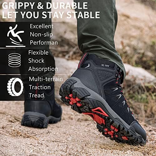 SHULOOK Men's Waterproof Hiking Boots Non-Slip Lightweight Outdoor Mid Top Ankle Boot Breathable Hiker Trekking Shoes - Image 6