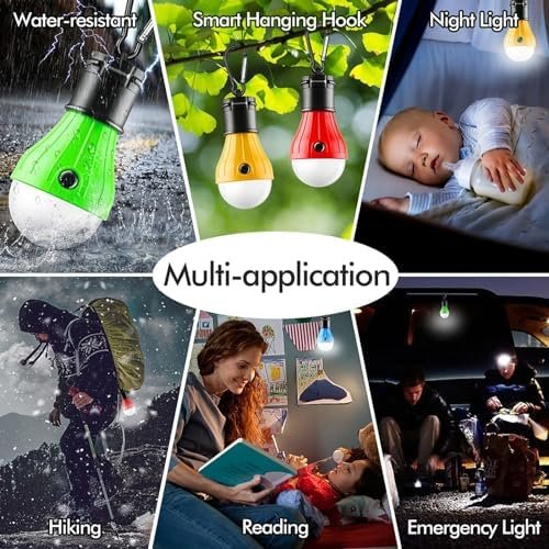 Tent Lamp 4 Packs Portable LED Tent Lights Clip Hook Hurricane Emergency Lights LED Camping Lights Bulb Camping Lanterns Camping Equipment for Camping Hiking Backpacking Outage - Image 5
