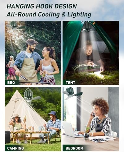 DUKUSEEK Portable Ceiling Fans with Remote Control, Power Bank, USB Battery Operated Camping Fan with Hanging Hook for Canopy Tents, Emergency Survival - Image 2