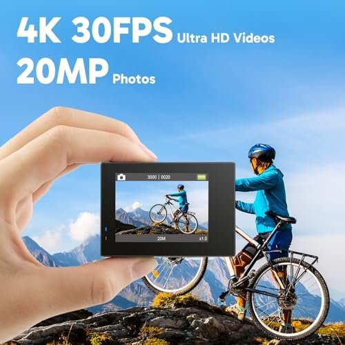 AKASO Brave 4 Action Camera 4K 30fps with 64GB MicroSD U3 Card Bicycle Helmet Accessories Kit Bundle, 20MP Ultra HD 131FT Waterproof Underwater Camera EIS WiFi Remote Control 5X Zoom Sport Cameras - Image 2