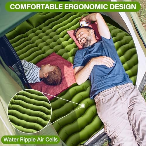 Double Sleeping Pad - Self Inflating 4" Extra-Thick for 2 Person with Pillow Built-in Foot Pump Inflatable Sleeping Mat for Backpacking, Hiking, Traveling, Tent, Portable Camping Mat - Image 4