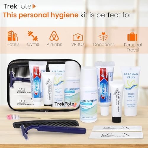 Trektote Travel Toiletry Kit For Men And Women – 10 Piece Set of Travel Size Toiletries, TSA Compliant, Includes Body Wash, Deodorant, Shaving Cream And Razor, Oral Care, Reusable Toiletry Bag & More - Image 4