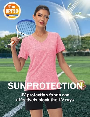 MAGCOMSEN Workout Tops for Women UPF 50+ Quick Dry Short Sleeve Sun Protection V-Neck Shirts Lightweight Hiking T Shirts - Image 3