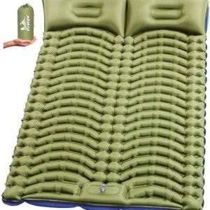 Double Sleeping Pad for Camping - Ultralight Camping Mattress with Pillow, Built-in Foot Pump, Compact Inflatable 2-Person Portable Mat for Backpacking, Hiking, Car Traveling, Beach, Tent