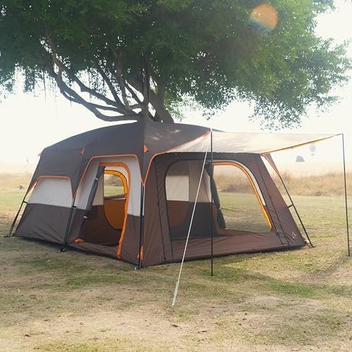 KTT Extra Large Tent 10-12-14 Person(Style-B),Family Cabin Tents,2 Rooms,3 Doors and 3 Windows with Mesh,Straight Wall,Waterproof,Double Layer,Big Tent for Outdoor,Picnic,Camping,Family Gathering - Image 9