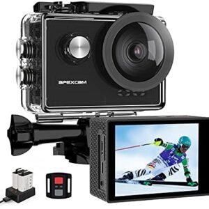 Apexcam 4K 60FPS Action Camera EIS Stabilization 20MP Sports Cam 40M Waterproof Underwater Camera 8X Zoom Support External Mic with Remote Control 2 x 1350mAh Rechargeable Batteries…