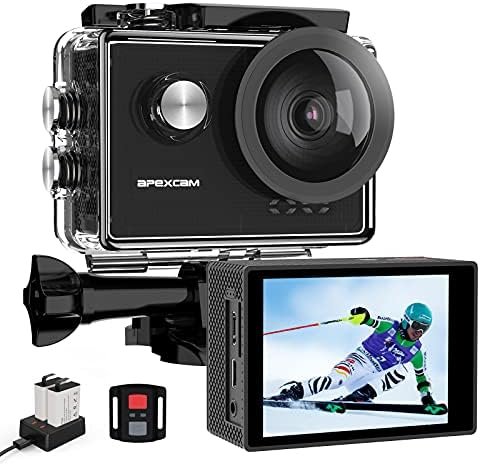 Apexcam 4K 60FPS Action Camera EIS Stabilization 20MP Sports Cam 40M Waterproof Underwater Camera 8X Zoom Support External Mic with Remote Control 2 x 1350mAh Rechargeable Batteries…