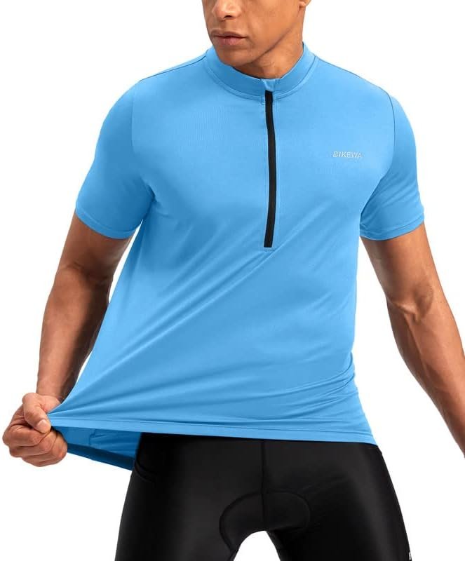Bikewa Men's Cycling Jersey Moisture Wicking Short Sleeve UPF Half Zip Bike Road Riding Biking Shirts for Men Zipper Pockets - Image 2