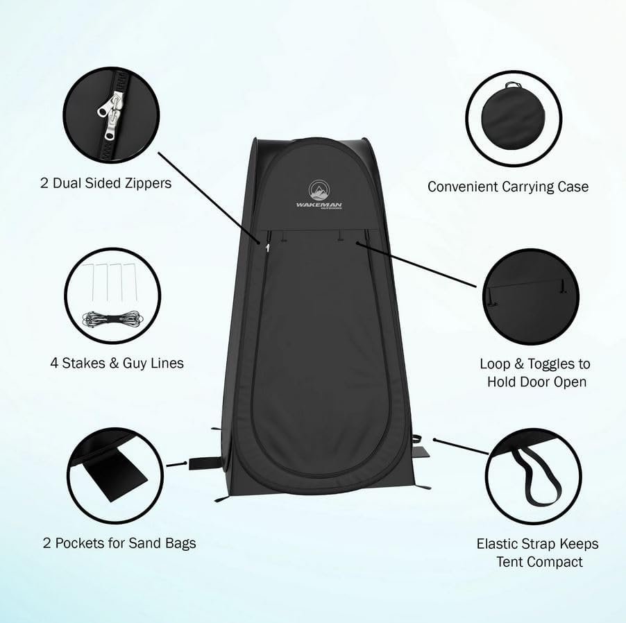 Pop Up Pod - Privacy Shower Tent, Dressing Room, or Portable Toilet Stall with Carry Bag for Camping, Beach, or Tailgate by Wakeman Outdoors - Image 8