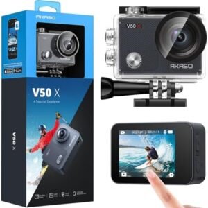 AKASO V50X Native 4K30fps WiFi Action Camera with EIS Touch Screen 4X Zoom 131 feet Waterproof Camera Support External Mic Remote Control with Helmet Accessories (Without 64GB MicroSD Card)