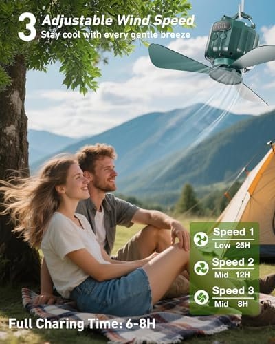 DUKUSEEK Portable Ceiling Fans with Remote Control, Power Bank, USB Battery Operated Camping Fan with Hanging Hook for Canopy Tents, Emergency Survival - Image 6