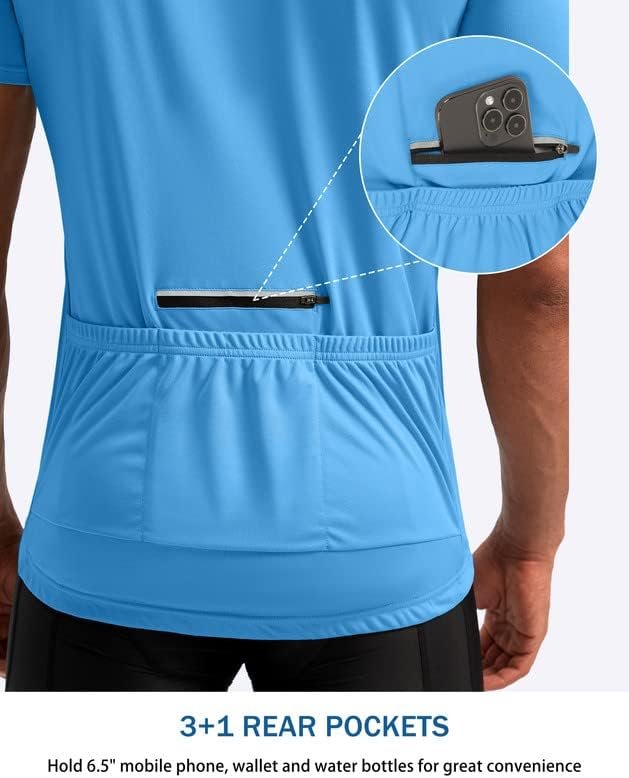 Bikewa Men's Cycling Jersey Moisture Wicking Short Sleeve UPF Half Zip Bike Road Riding Biking Shirts for Men Zipper Pockets - Image 3