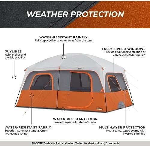 CORE Tent for Family Camping | 10 Person / 11 Person / 12 Person Large Multi Room Cabin Tents for Car Camping & Outdoor Adventures - Image 7