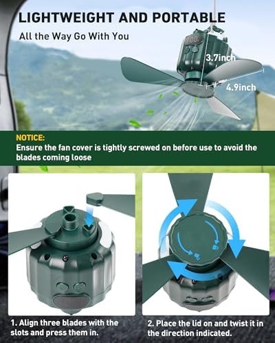 DUKUSEEK Portable Ceiling Fans with Remote Control, Power Bank, USB Battery Operated Camping Fan with Hanging Hook for Canopy Tents, Emergency Survival - Image 3