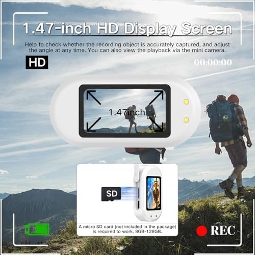 Body Camera, Thumb Action Camera HD 1080P Video Recorder, Small POV Camcorder with Motion Detection, 1.47'' Screen Magnetic Sports Cam Wireless Charging Case, Mini Body Cam for Pets/Cycling/Vlogging - Image 2