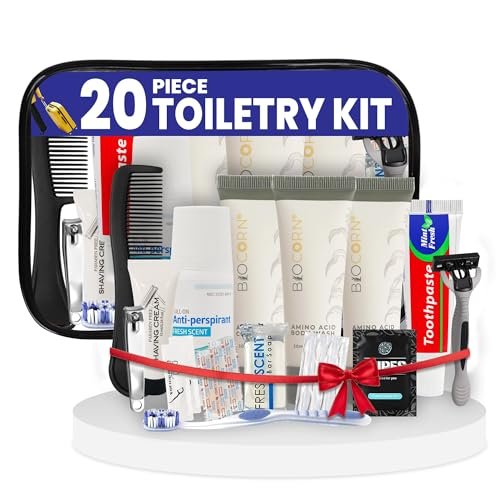 Trektote Travel Toiletry Kit For Men And Women – 20 Piece Set of Travel Size Toiletries, TSA Compliant, Travel Essentials, Includes Shampoo And Conditioner, Body Wash, Oral Care, Toiletry Bag & More