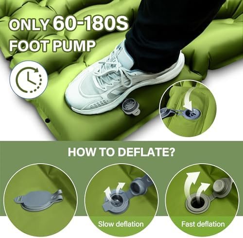 Double Sleeping Pad - Self Inflating 4" Extra-Thick for 2 Person with Pillow Built-in Foot Pump Inflatable Sleeping Mat for Backpacking, Hiking, Traveling, Tent, Portable Camping Mat - Image 6