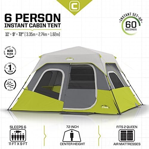 CORE Instant Cabin Tents | 6 Person / 9 Person / 10 Person / 12 Person Family Cabin Multi Room Pop Up Tents Car Camping | Included Storage Pockets for Camping Accessories - Image 4