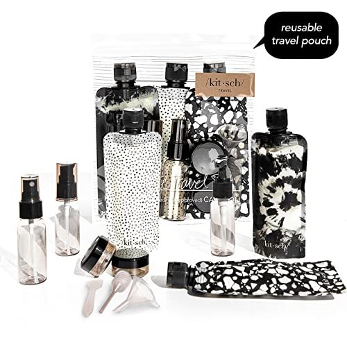 Kitsch 11 PCS Travel Bottles for Toiletries – Travel Essentials Kit for Shampoo, Conditioner, Lotion & More - TSA Approved Travel Bottles, Leak-Proof Refillable Travel Size Containers - Black & Ivory - Image 7