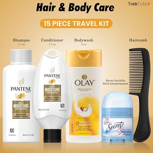Trektote Travel Toiletry Kit For Women – 15 Piece Set of Travel Size Toiletries, TSA Compliant, Travel Essentials, Includes Shampoo And Conditioner, Body Wash, Toiletry Bag & More - Image 2