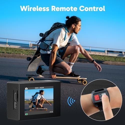 AKASO EK7000 4K30fps Action Camera with 64GB MicroSDXC U3 Memory Card Accessories Kit Bundle Ultra HD 131FT Waterproof Underwater Camera EIS WiFi Remote Control 4X Zoom, Black - Image 5