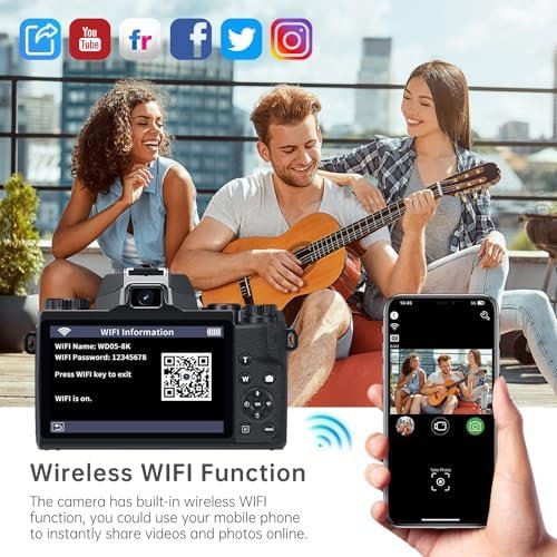 8K Digital Camera for Photography, Vlogging Camera for YouTube with Autofocus, 4 Inch Touchscreen 16X Digital Zoom Video Camera with 3000mAh Battery, Dual-Lens, Lens Hood, 32GB TF Card and Flash,Black - Image 2