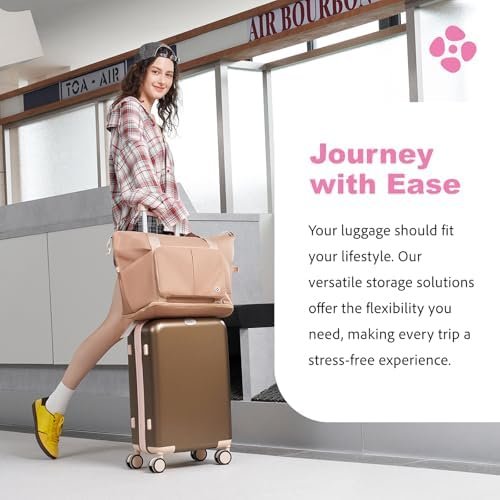 4-Piece Lightweight Luggage Sets for Women, Hardshell Spinner Suitcase with TSA Lock, Expandable Duffel Bag, Luggage Strap, and Leather Tag(Pink, 20inch) - Image 7