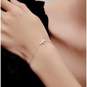Silver Thin Link Bracelet Sparkling CZ Dainty Airplane Cross Bracelets for Women Infinity Heart Adjustable Bracelets Simple Unique Birthday Bangles Gifts for Lover Stewardess Pilots, Large,