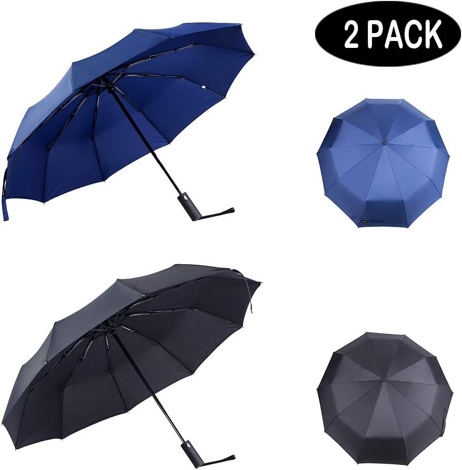 PFFY 2 Packs Travel Umbrella Windproof Auto Open & Close Collapsible Folding Small Compact Backpack Car travel Essentials Purse Umbrellas for Rain - Image 2