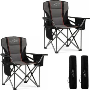FAIR WIND 2 Pack Fully Padded Oversized Camping Chair Heavy Duty Lawn Chair Set with Adjustable Lumbar Support, Cooler Bag & Cup Holder for Camp, Outdoor,Sports - Support 500LBS