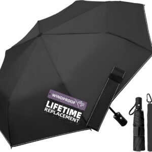 Compact Travel Windproof Umbrella, 43" Auto open/close Folding Quick Dry Umbrellas for Rain, Lightweight Portable Small for Backpack Car, Thoughtful Gift for Women Men Kids, TSA Approved