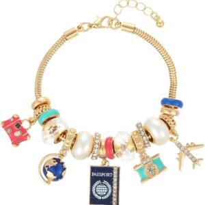 Madison Tyler New York Italian Mexico Travel Bracelet for Women | Gold Plated Beaded Charm Adjustable Snake Chain Bracelet Jewelry