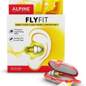 Alpine FlyFit - Earplugs for Pressure Relief & Preventing Ear Pain While Flying - Airplane Travel Essentials - Comfortable Reusable Hypoallergenic Earplugs with Ultra Soft Filter