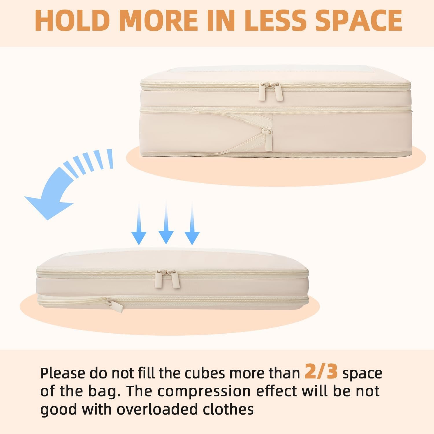 BAGAIL 4 Set/6 Set/8 Set Compression Packing Cubes Travel Accessories Expandable Packing Organizers (Square Mesh, 06-Beige) - Image 5