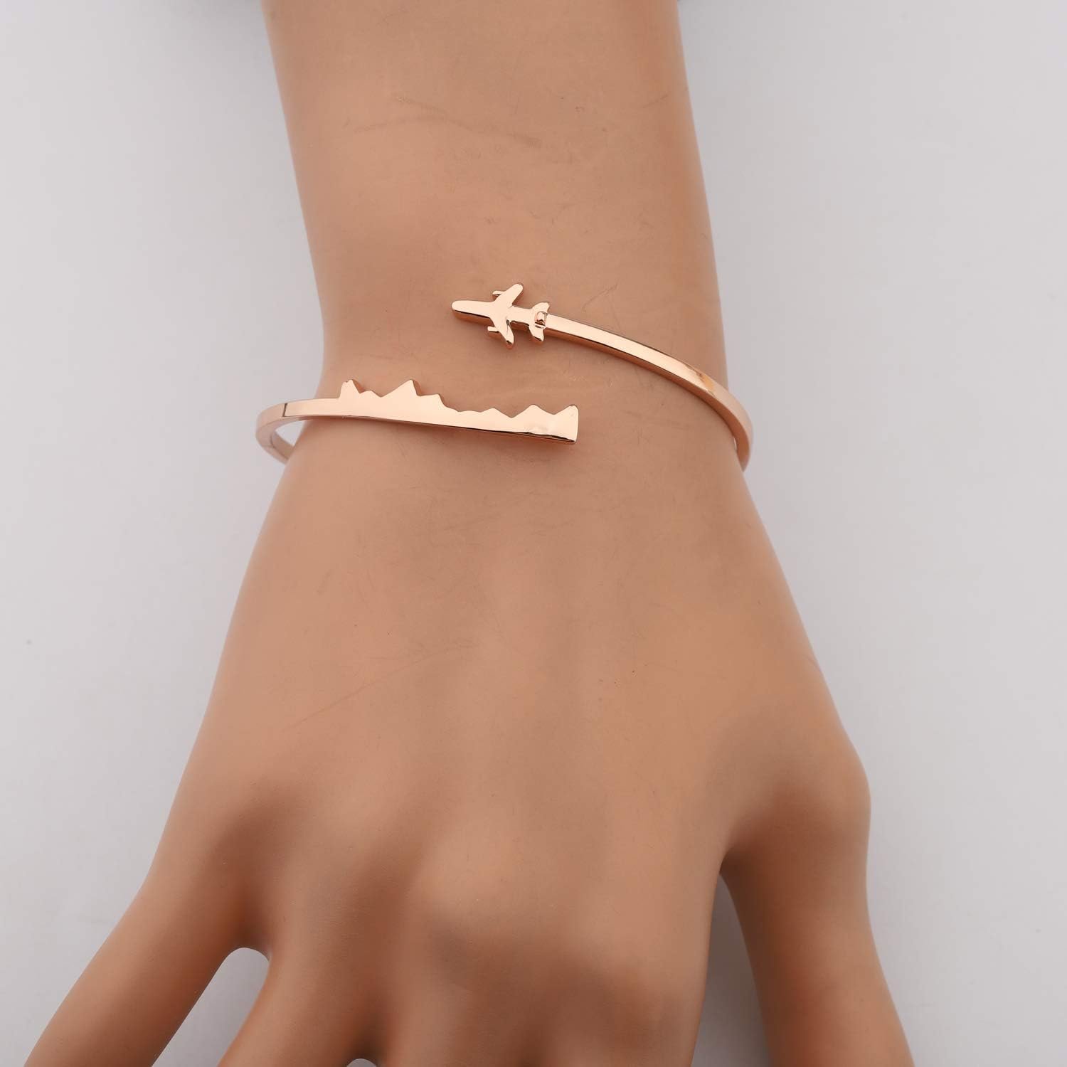 BAUNA World Travel Airplane Bracelet Pilot Gift Open Cuff Bangle Bracelet Aviation Jewelry Flight Attendant Gift - Image 4