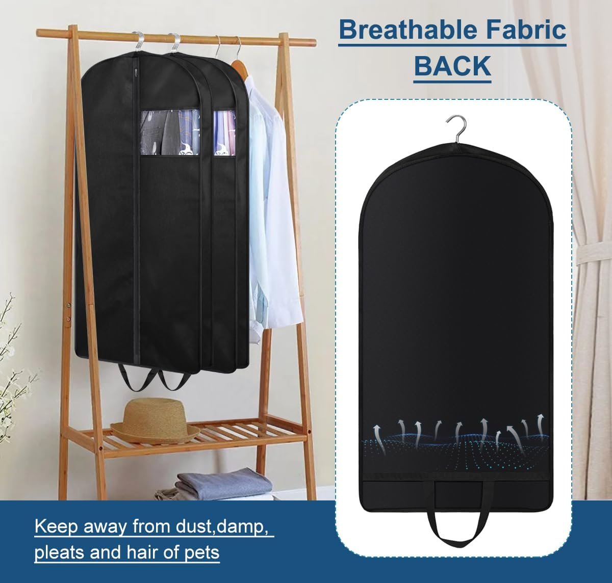 KIMBORA 43" Suit Bags for Closet Storage and Travel, Gusseted Hanging Garment Bags for Men Suit Cover With Handles for Clothes, Coats, Jackets, Shirts(3 Packs) - Image 5
