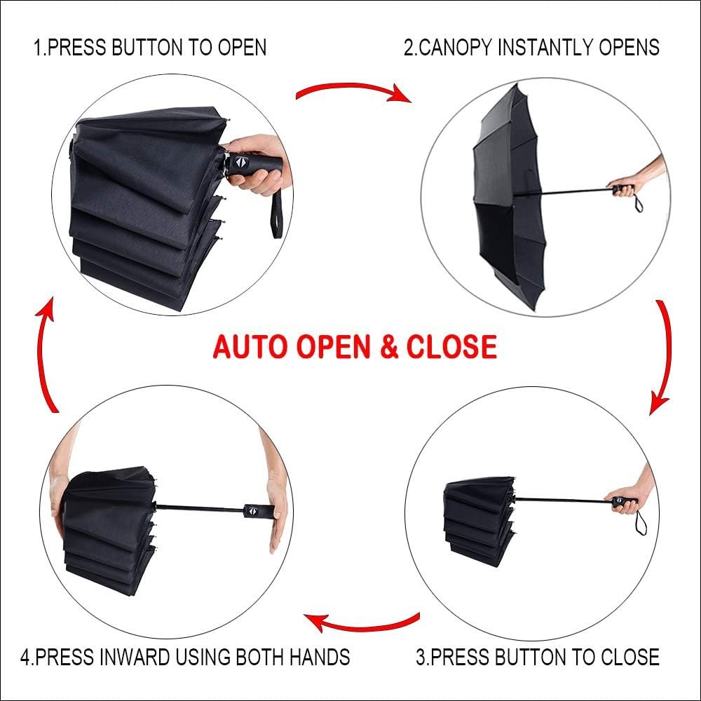 PFFY 2 Packs Travel Umbrella Windproof Auto Open & Close Collapsible Folding Small Compact Backpack Car travel Essentials Purse Umbrellas for Rain - Image 4