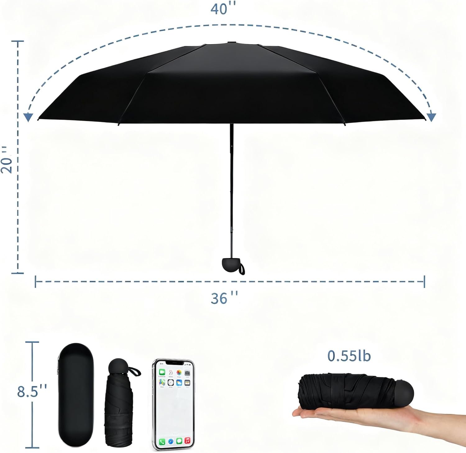 Mini Umbrella for Purse with Case, Sturdy Travel Essentials, UV Sun Protection Lightweight Compact Manual Open Close, Tiny Pocket Fits Purse Backpack, Women Kids Men - Image 3
