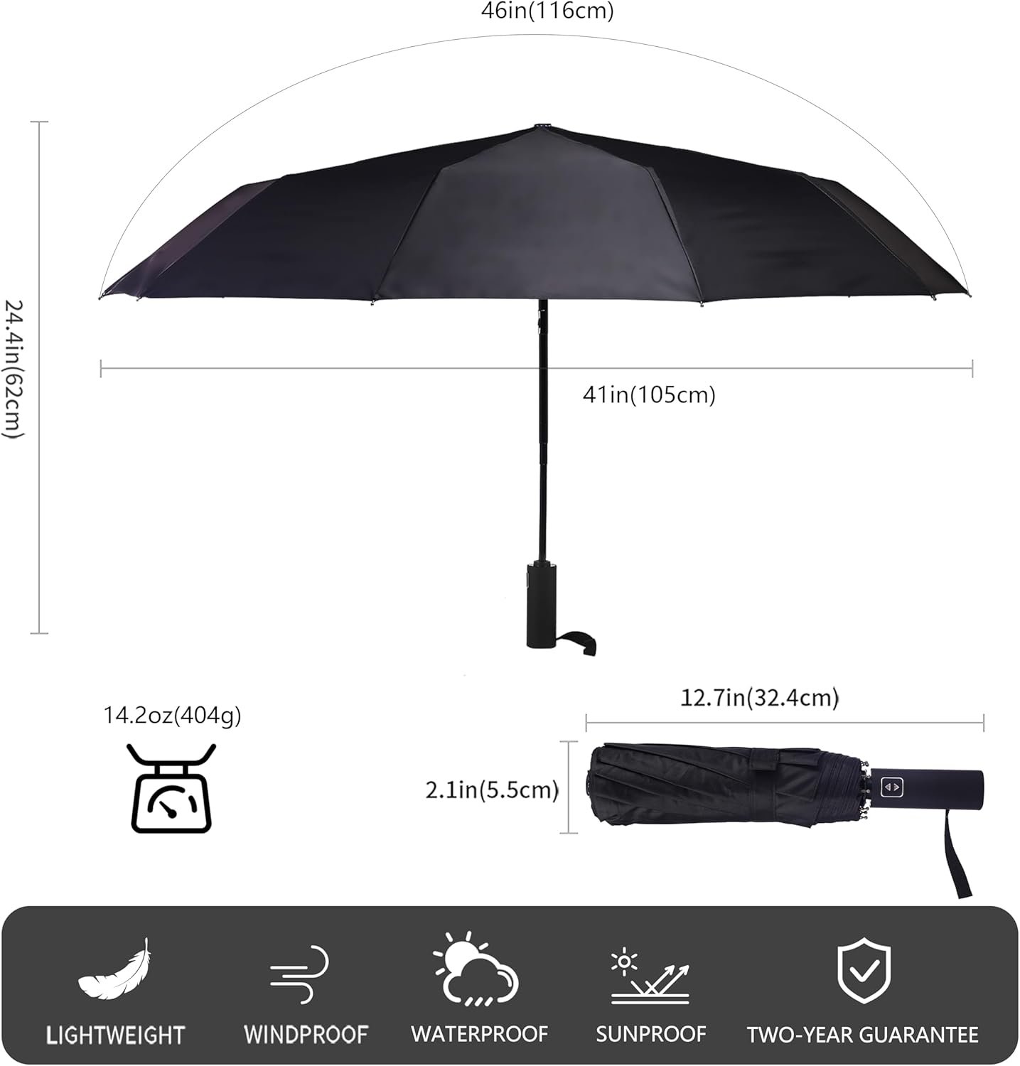 Bluinzi 46 Inch Compact Umbrellas for Rain - Travel Small Umbrella - Automatic Folding Umbrella - Windproof Portable Umbrella, Double 10-rib - Image 6