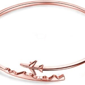 BAUNA World Travel Airplane Bracelet Pilot Gift Open Cuff Bangle Bracelet Aviation Jewelry Flight Attendant Gift