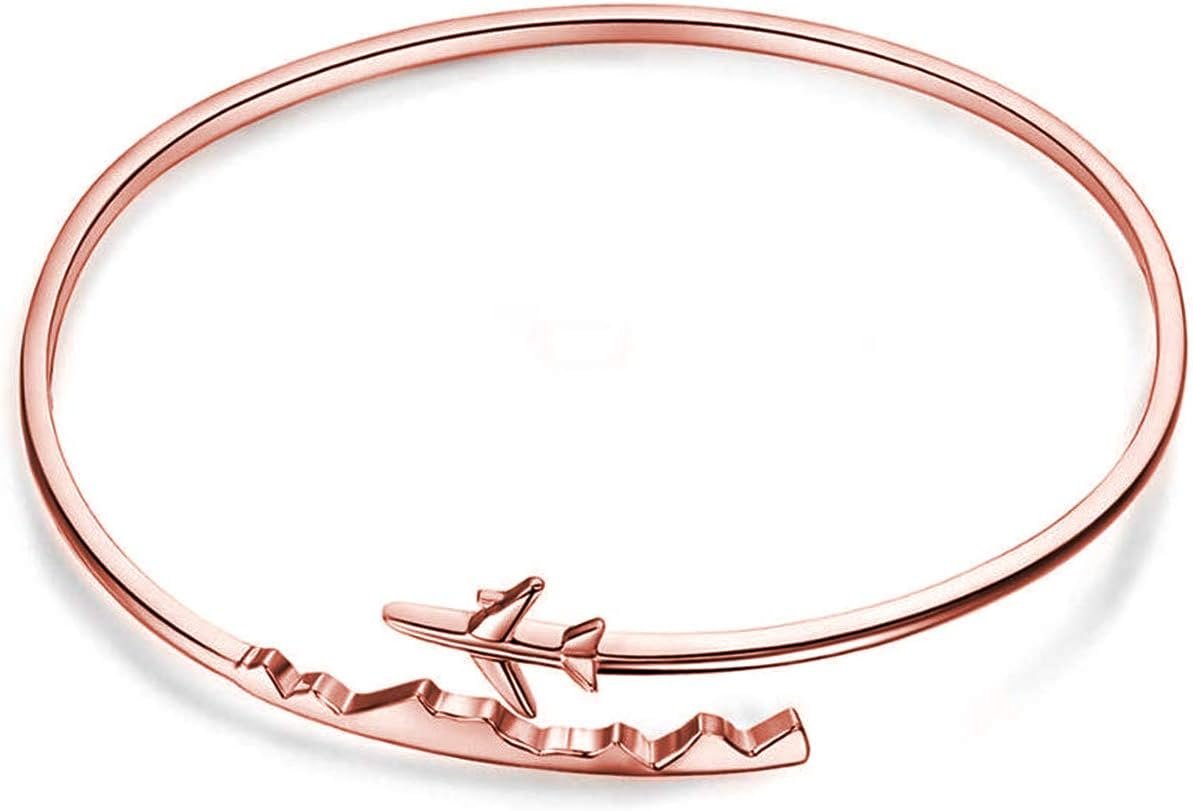 BAUNA World Travel Airplane Bracelet Pilot Gift Open Cuff Bangle Bracelet Aviation Jewelry Flight Attendant Gift