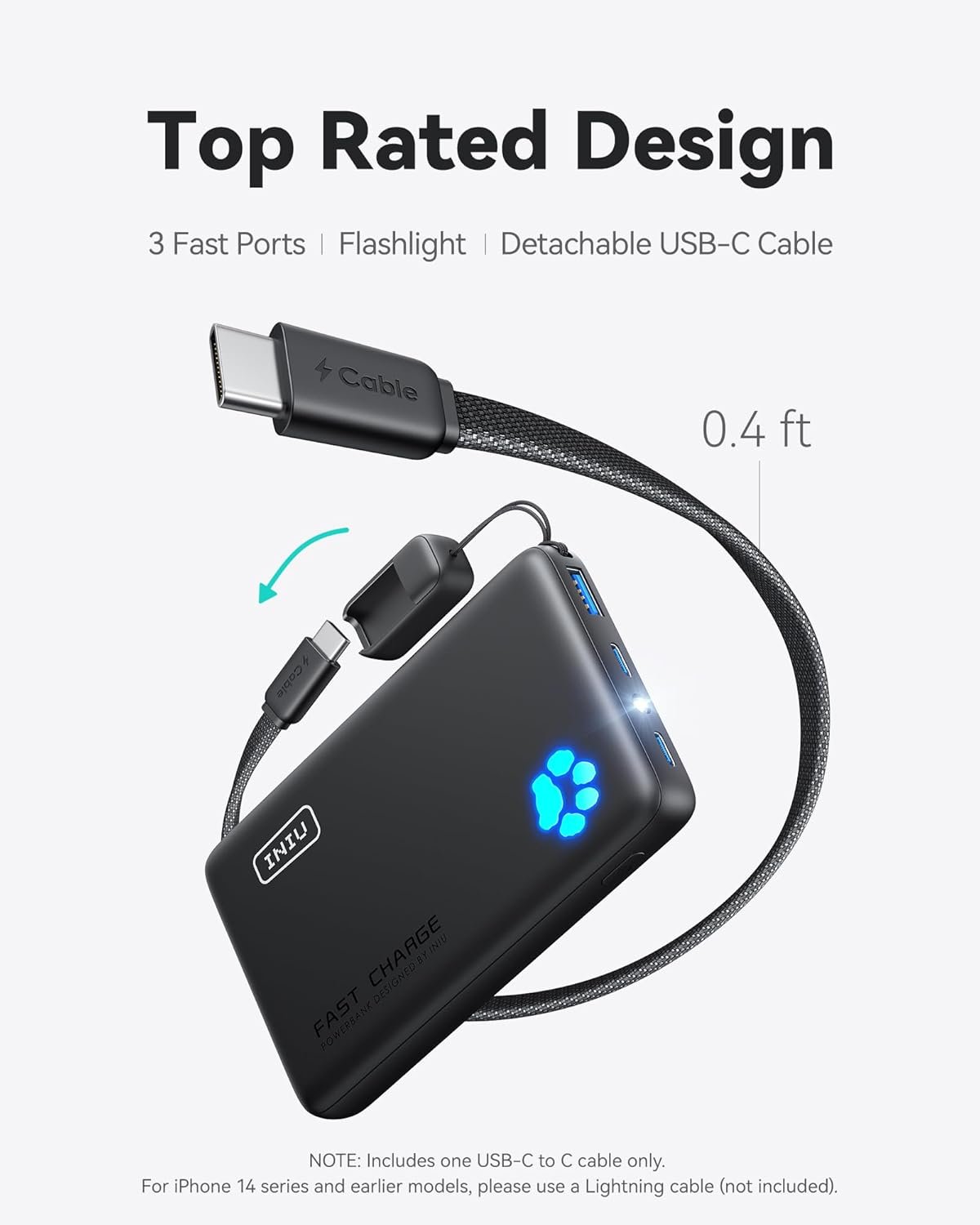 INIU 45W Fast Charging Portable Charger, 40% Smaller 10000mAh with Detachable Cable, Flight-Safe Travel Power Bank, USB C External Phone Battery Pack for iPhone 17 16 Pro iPad Samsung S26 Google etc - Image 4