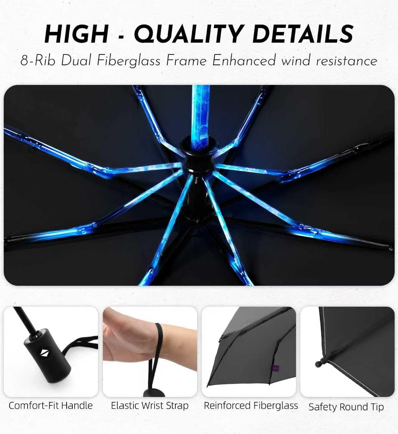 Compact Travel Windproof Umbrella, 43" Auto open/close Folding Quick Dry Umbrellas for Rain, Lightweight Portable Small for Backpack Car, Thoughtful Gift for Women Men Kids, TSA Approved - Image 7