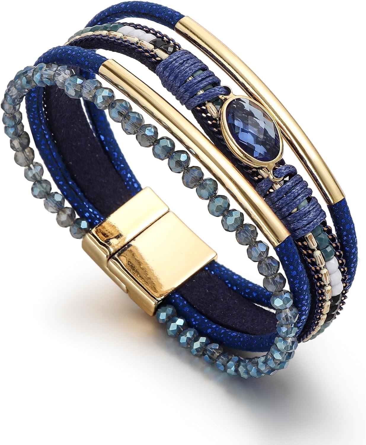 Edoneery Leather Wrap Bracelet for Women, Boho Handmade Multi-Layer Cuff with Crystal Beads Heart, Stackable Bangle Western Jewelry Gift - Image 2