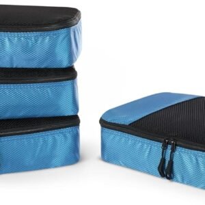 Amazon Essentials 4-Piece Packing Cubes Travel Accessories Set, Luggage Organizer with Double Zipper, Mesh Top, Space-Saving, Medium, Sky Blue (Previously Amazon Basics)