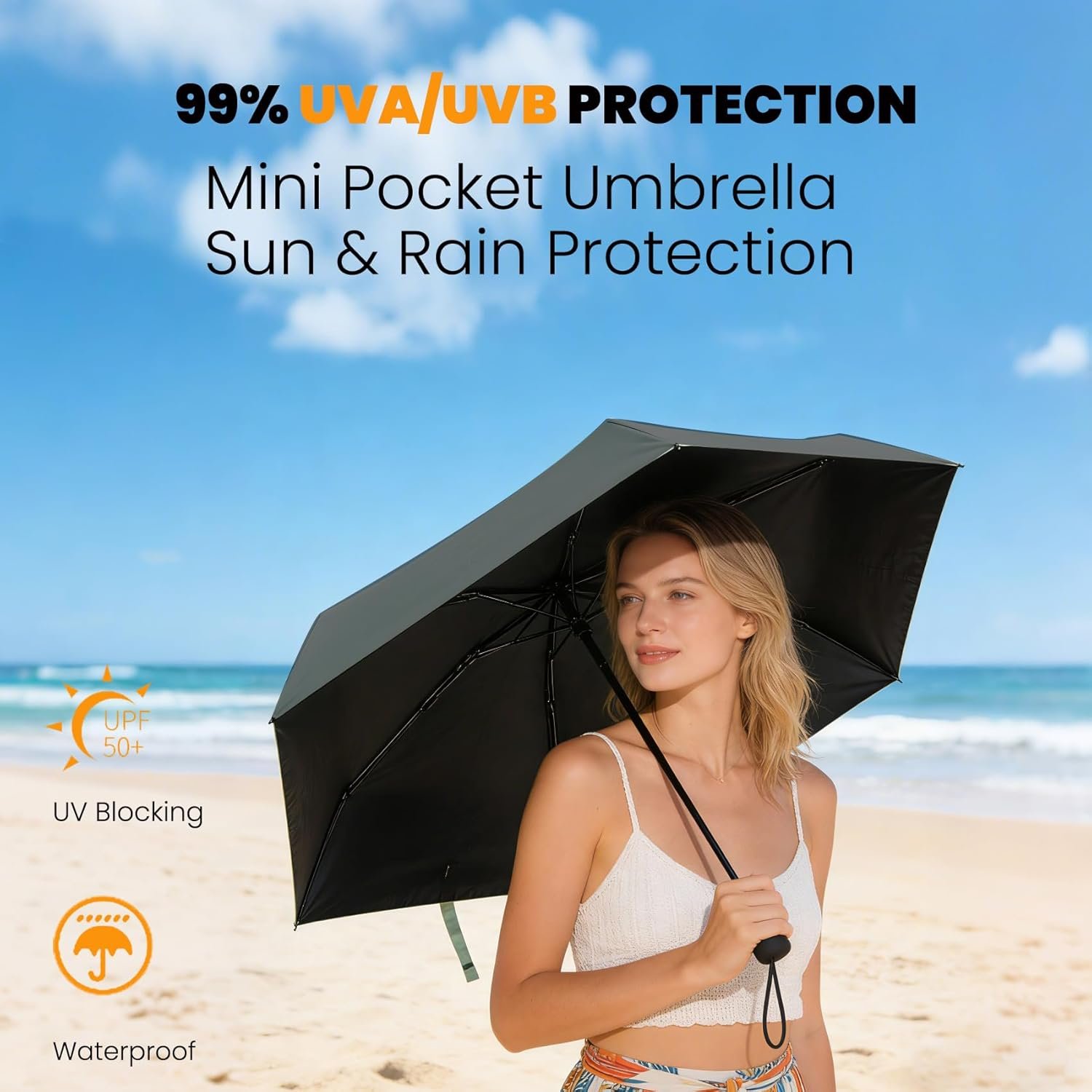 Mini Umbrella for Purse with Case, Sturdy Travel Essentials, UV Sun Protection Lightweight Compact Manual Open Close, Tiny Pocket Fits Purse Backpack, Women Kids Men - Image 2